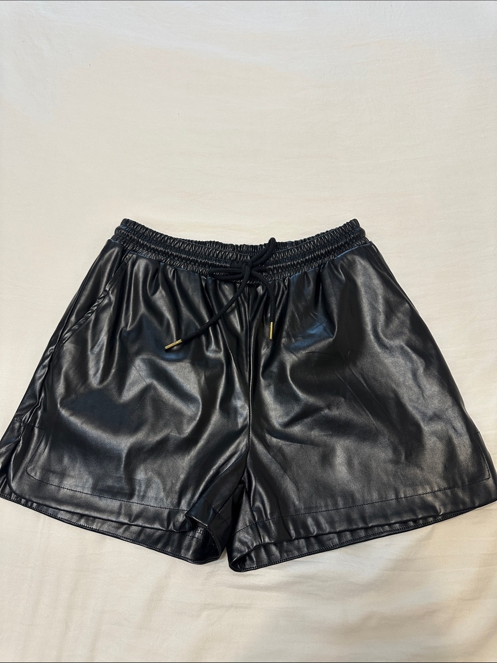 Faux Leather Black Drawstring Shorts